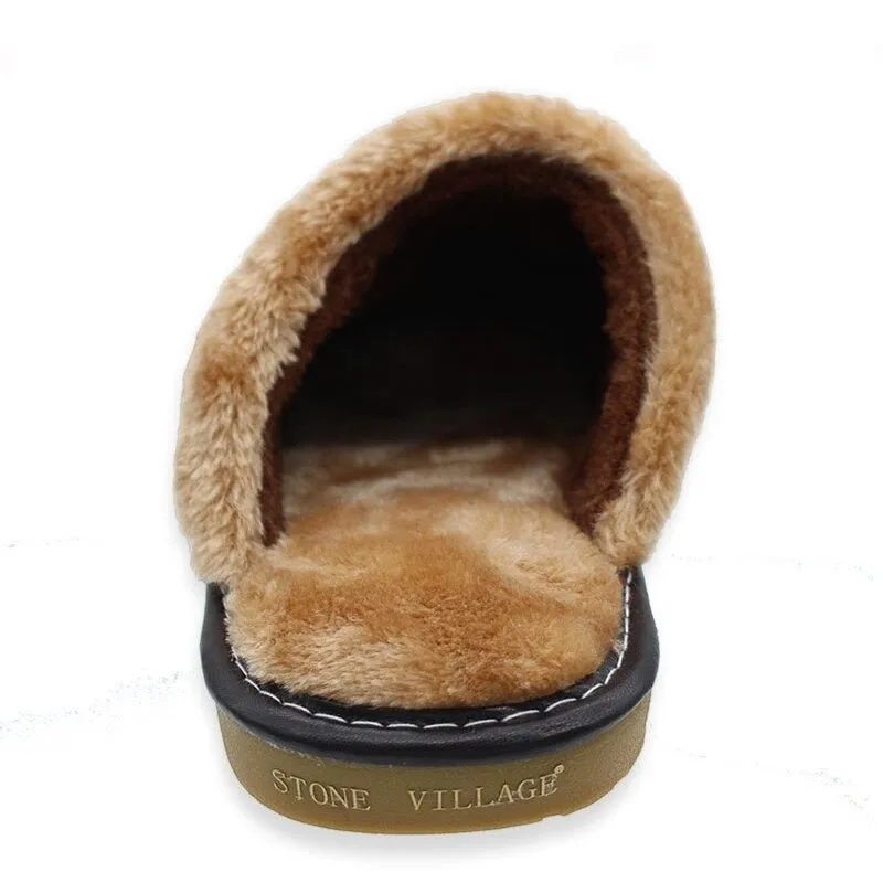 6 Colors Women Men Genuine Leather Plush Warm Indoor Home Slippers