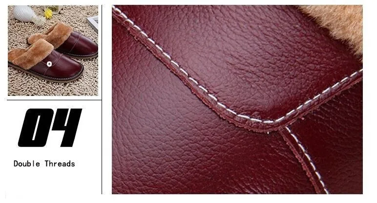 6 Colors Women Men Genuine Leather Plush Warm Indoor Home Slippers