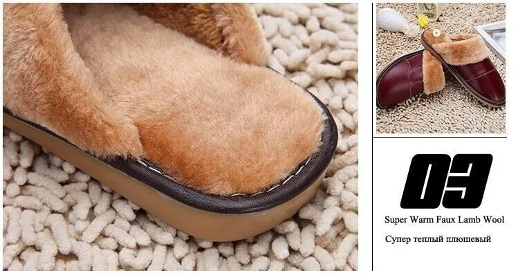 6 Colors Women Men Genuine Leather Plush Warm Indoor Home Slippers