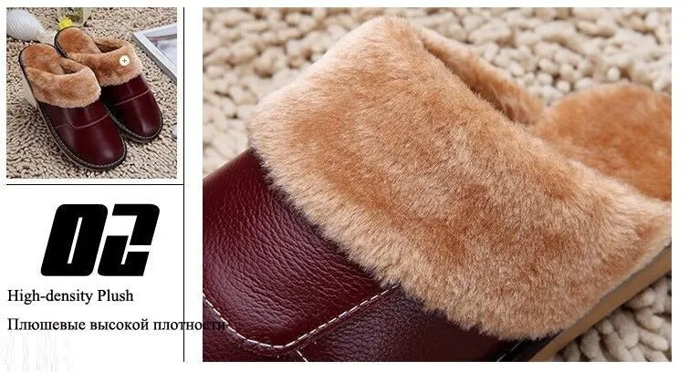 6 Colors Women Men Genuine Leather Plush Warm Indoor Home Slippers