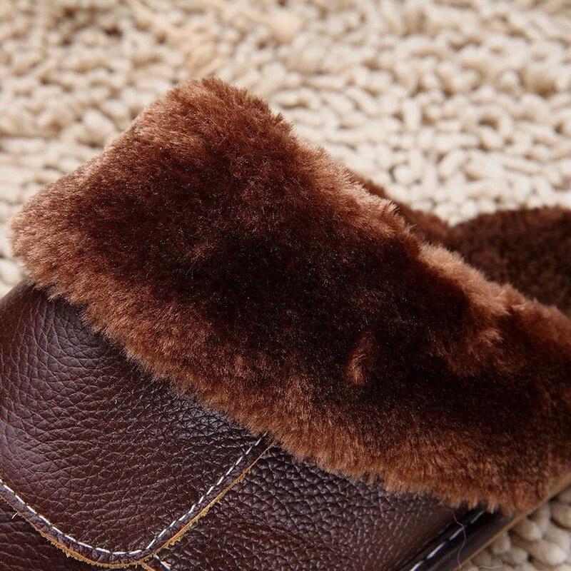 6 Colors Women Men Genuine Leather Plush Warm Indoor Home Slippers