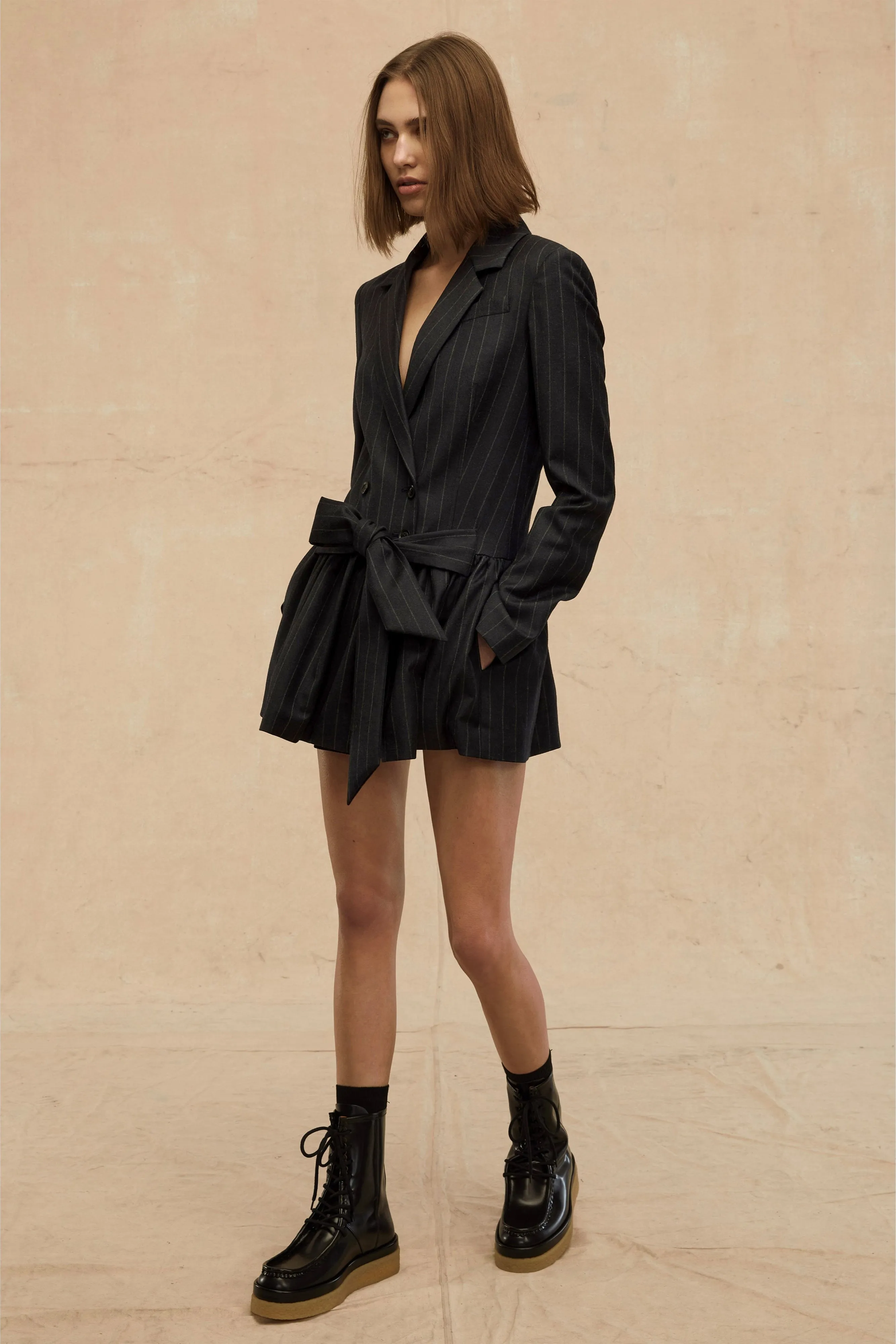 Ainsley Pinstripe Drop Waist Blazer Dress