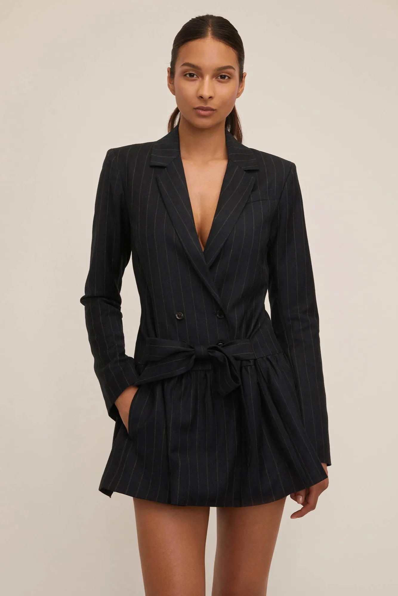 Ainsley Pinstripe Drop Waist Blazer Dress