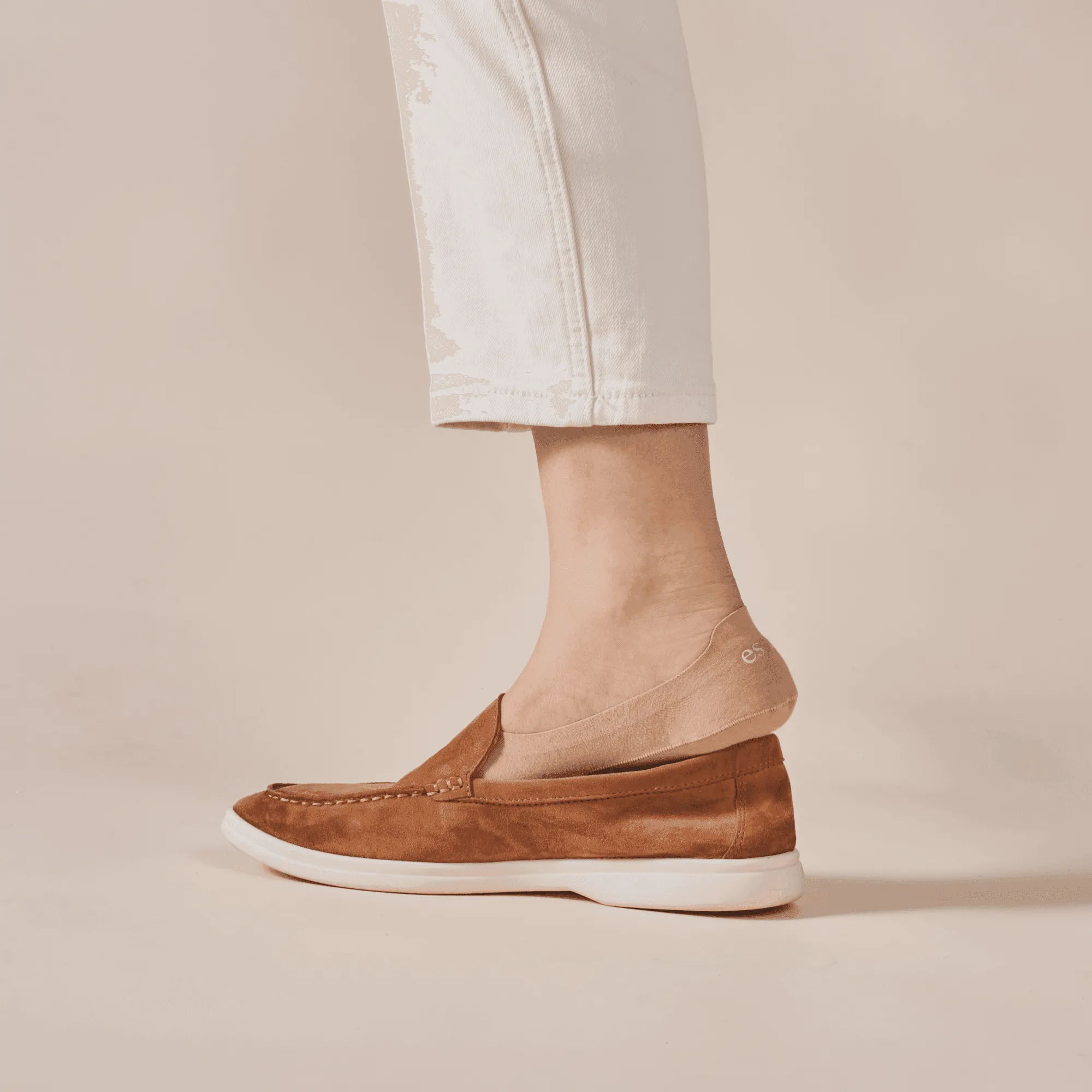 Almond Beige Cotton No Show Socks