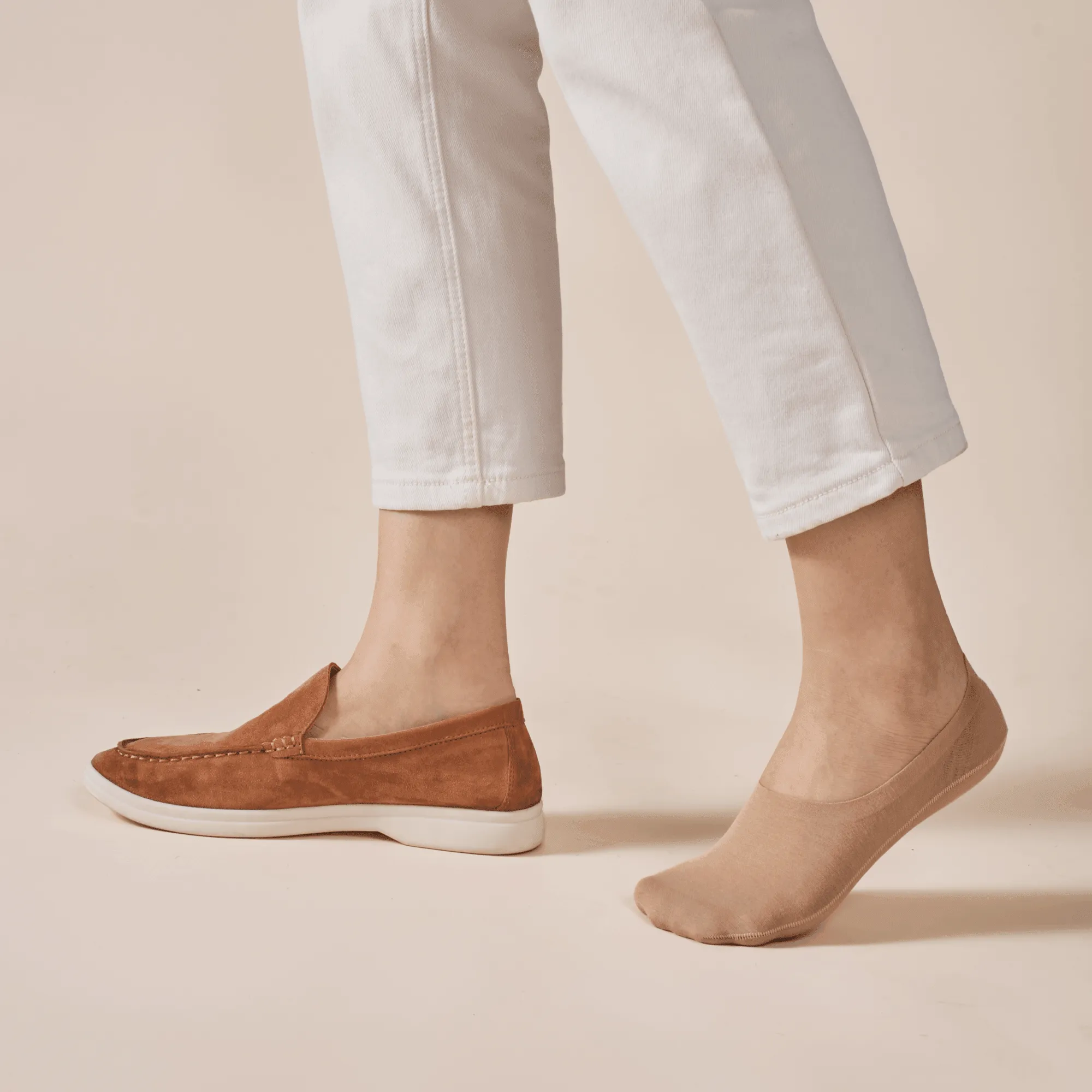 Almond Beige Cotton No Show Socks
