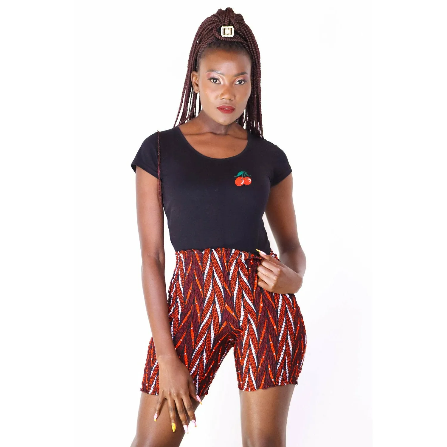 Asir Women's African Print Stretch Shorts (Red)