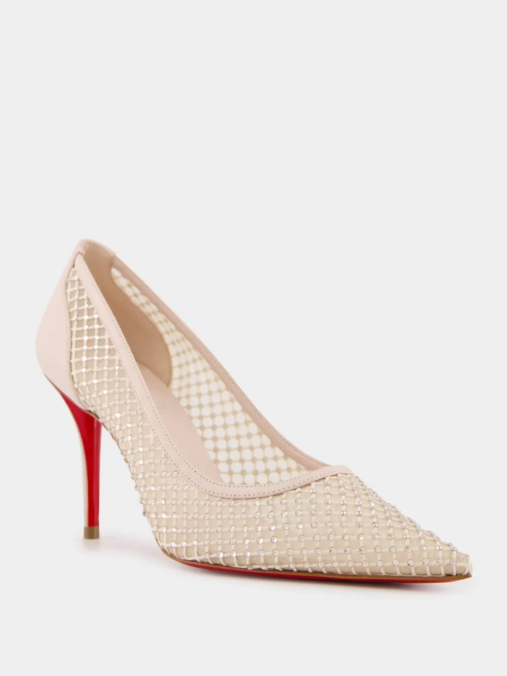 Beige Apostropha Mesh Strass Pumps