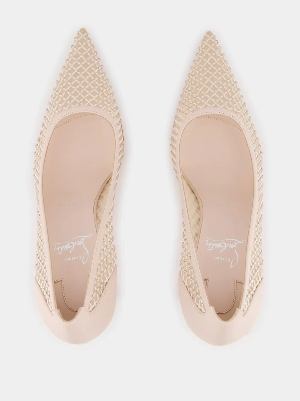 Beige Apostropha Mesh Strass Pumps