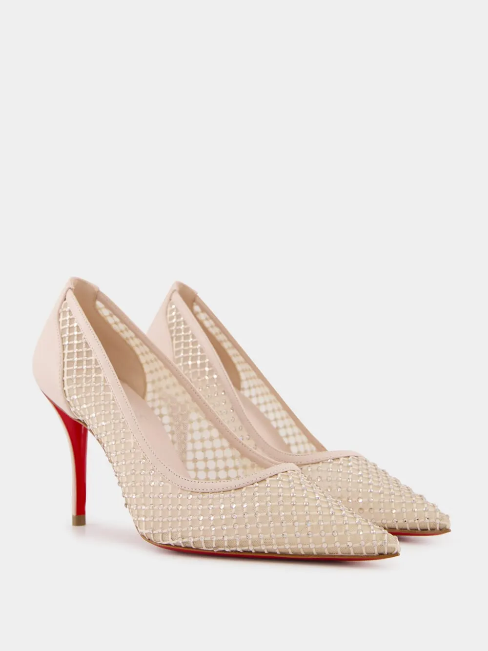 Beige Apostropha Mesh Strass Pumps