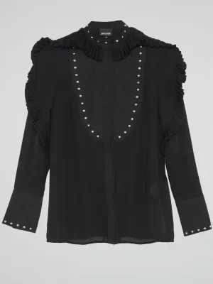 Black Frill-Detail Blouse