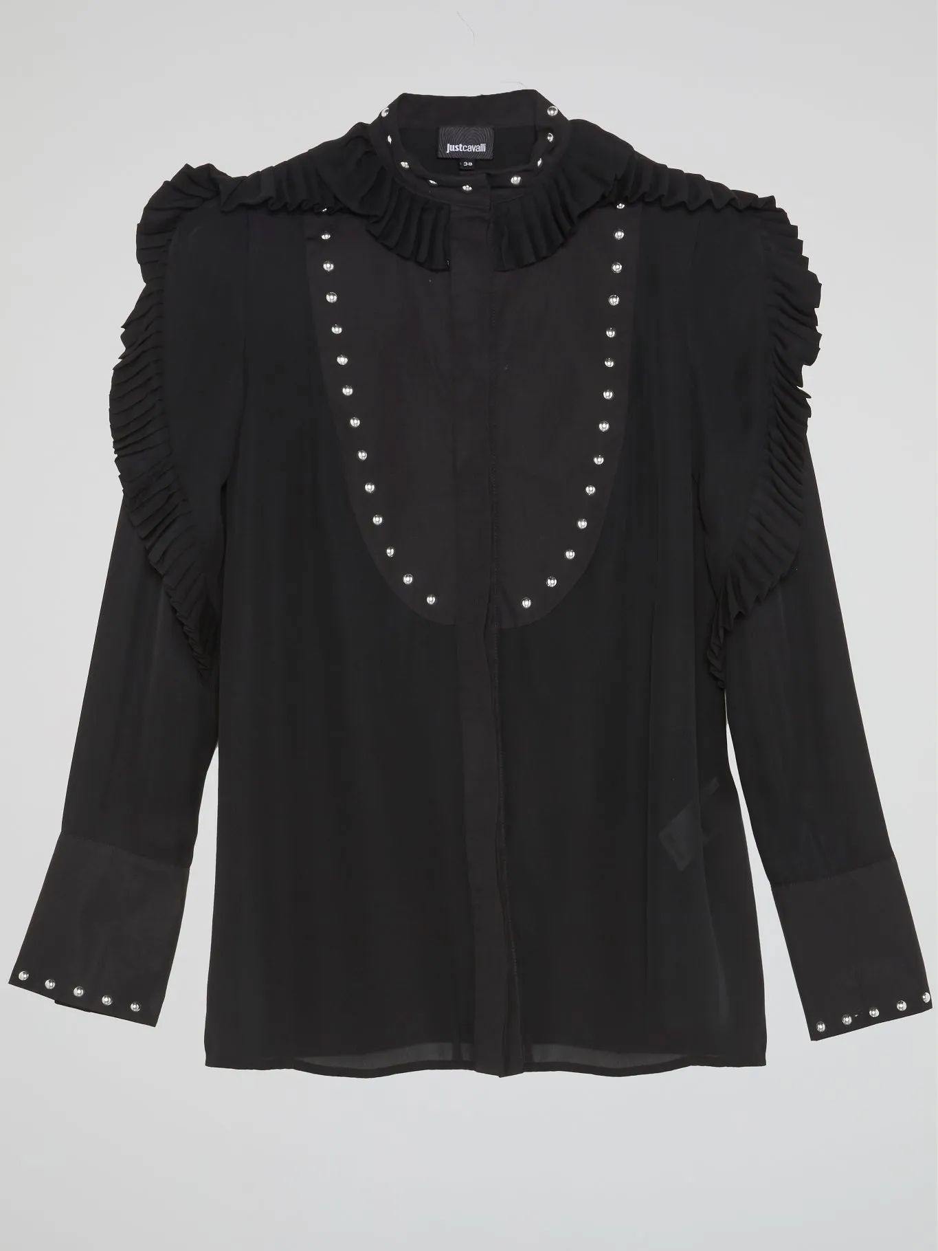 Black Frill-Detail Blouse