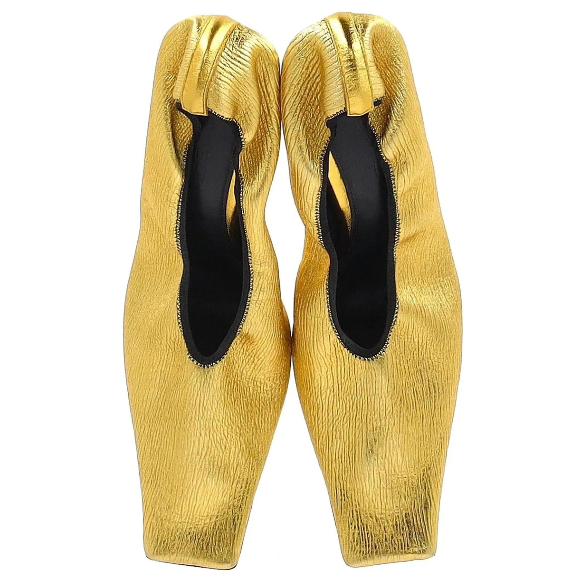 Bottega Veneta Sharpei Metallic Square-Toe Pumps In Gold Leather