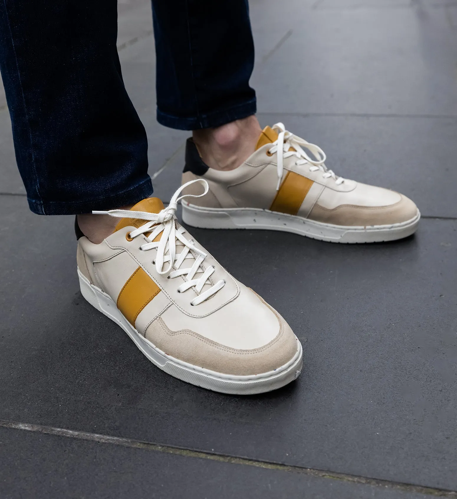 Caesium Ecru & Mustard Leather Sneakers