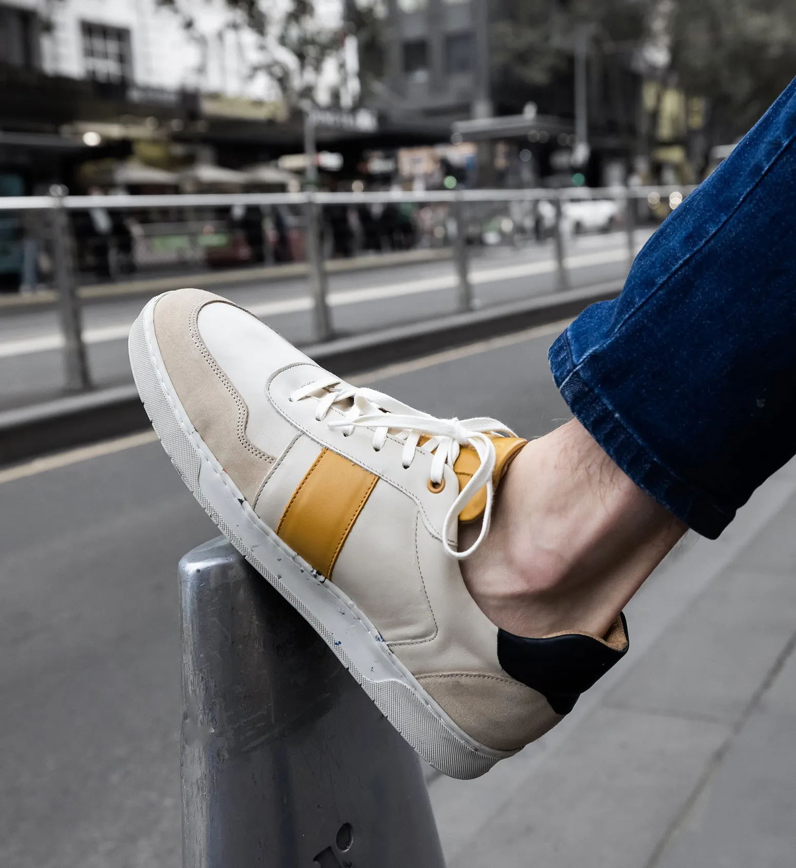 Caesium Ecru & Mustard Leather Sneakers