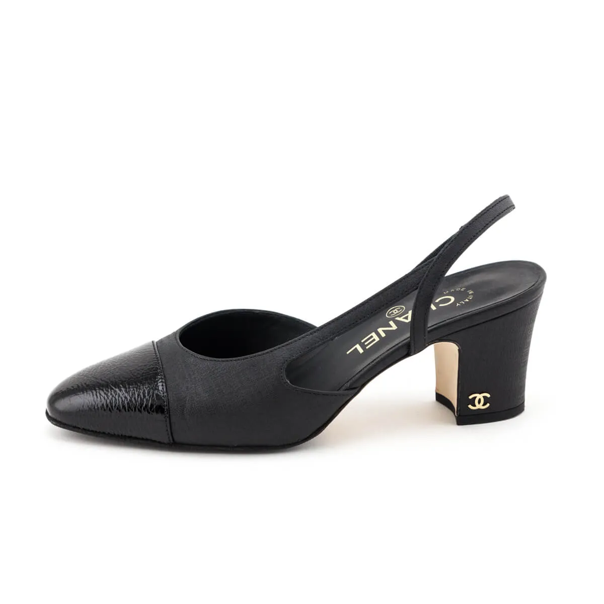 Chanel Black Cap Toe CC Slingback Pumps Size US 6  | EU 36