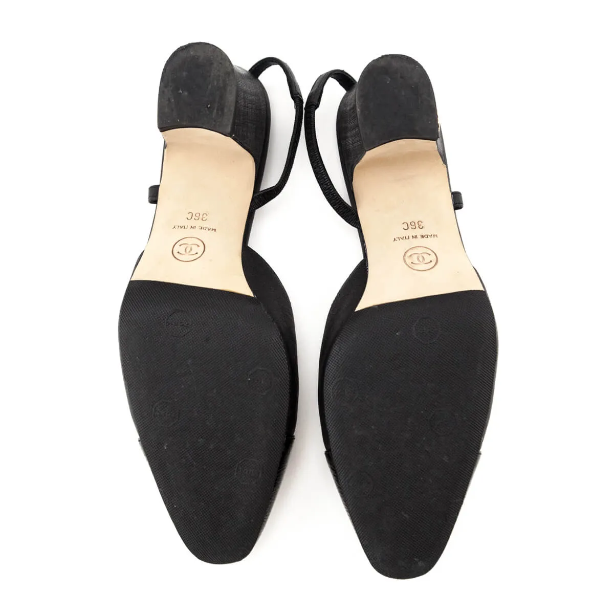 Chanel Black Cap Toe CC Slingback Pumps Size US 6  | EU 36
