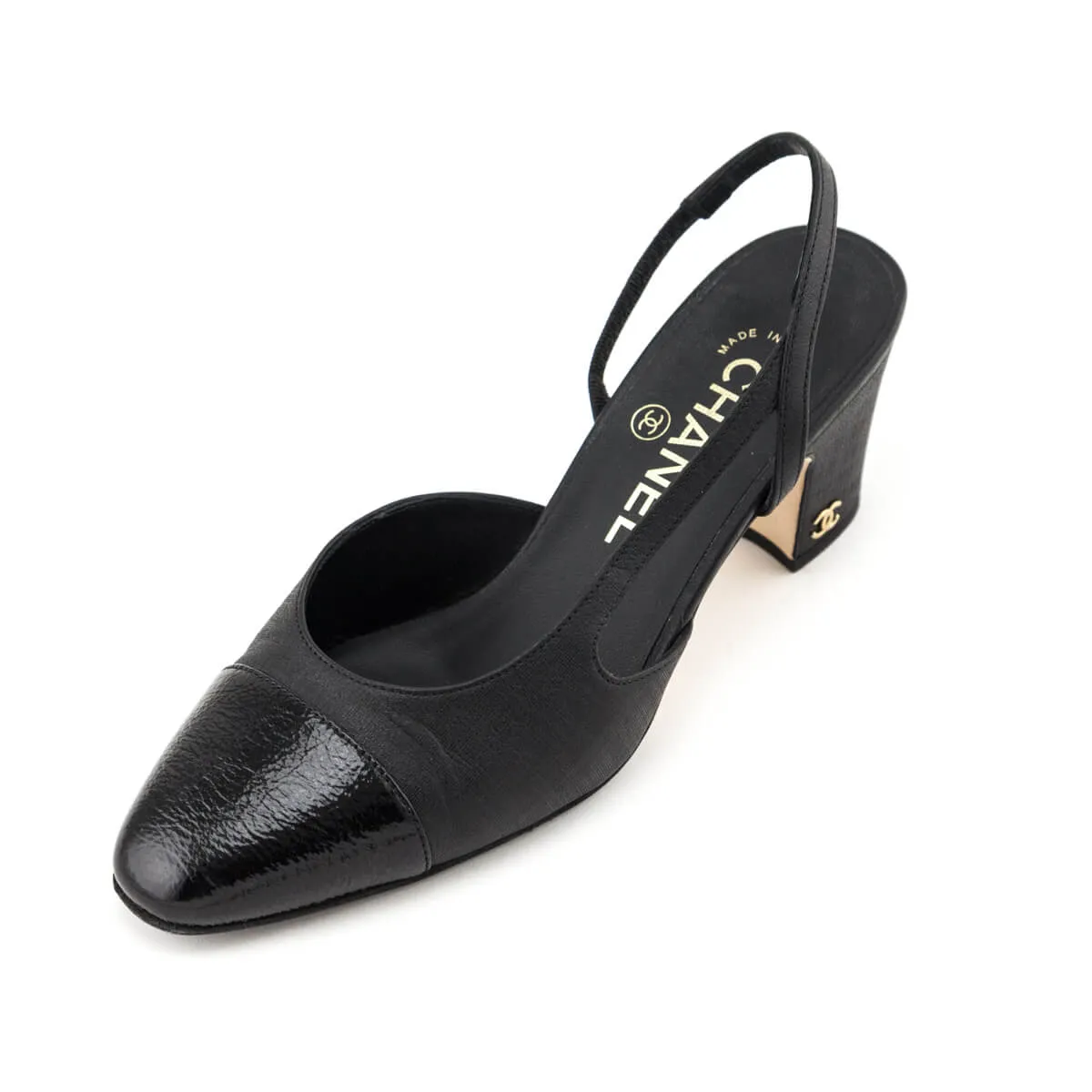 Chanel Black Cap Toe CC Slingback Pumps Size US 6  | EU 36