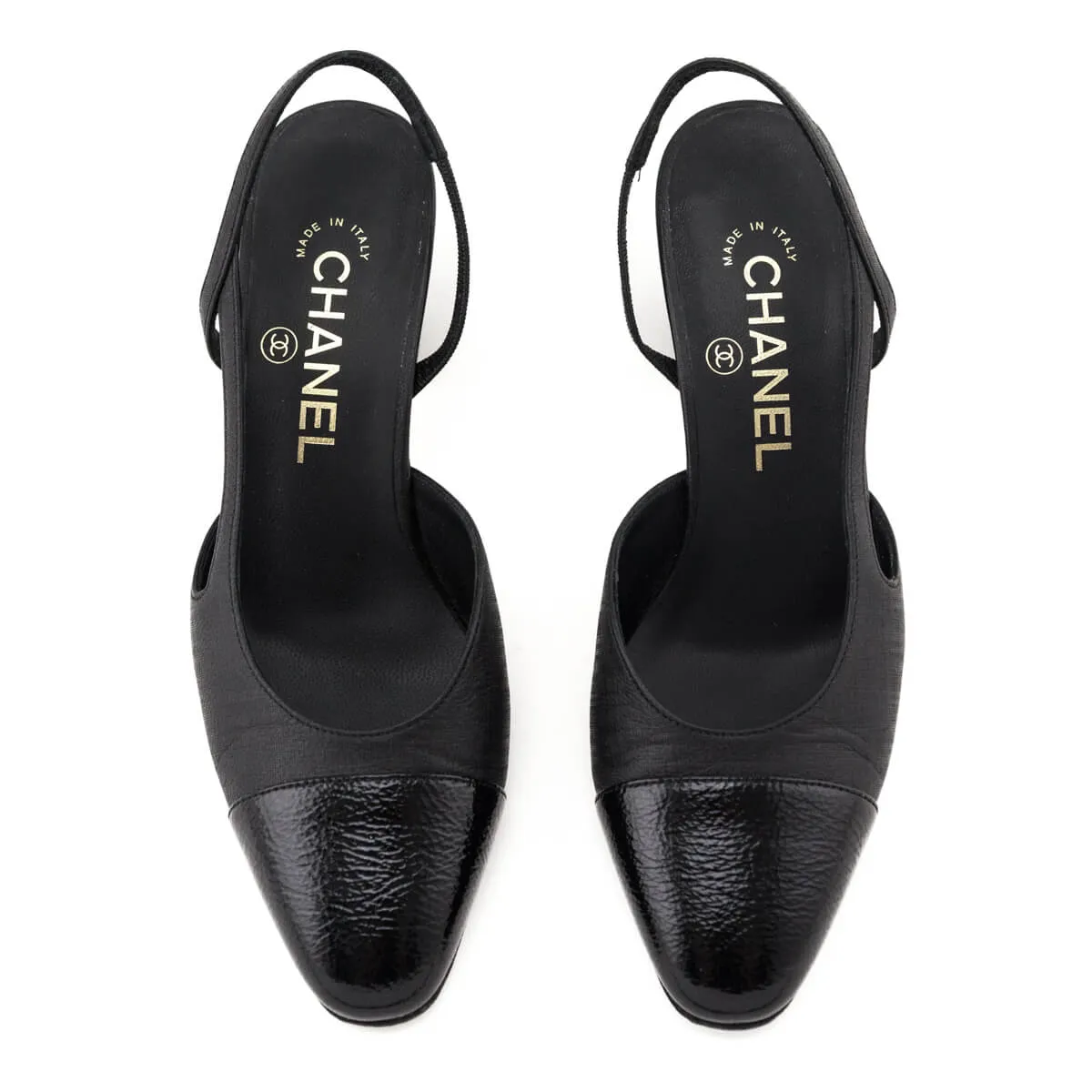 Chanel Black Cap Toe CC Slingback Pumps Size US 6  | EU 36
