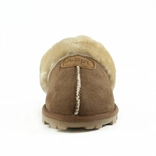 Clpp'li Womens Slip On Faux Fur Warm Winter Mules Fluffy Suede Comfy Slippers-Tan-9
