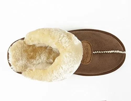 Clpp'li Womens Slip On Faux Fur Warm Winter Mules Fluffy Suede Comfy Slippers-Tan-9