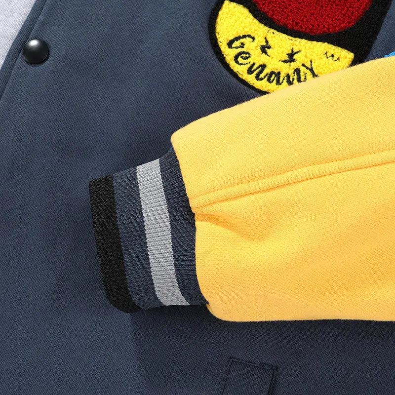 Contrast Patchwork Printed Embroidery Detachable Badge Jacket