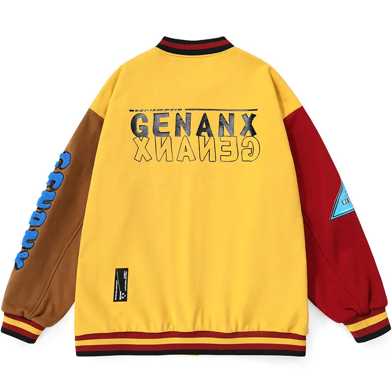Contrast Patchwork Printed Embroidery Detachable Badge Jacket