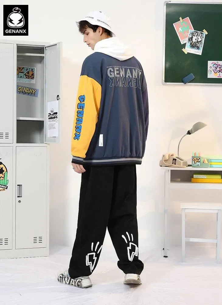 Contrast Patchwork Printed Embroidery Detachable Badge Jacket