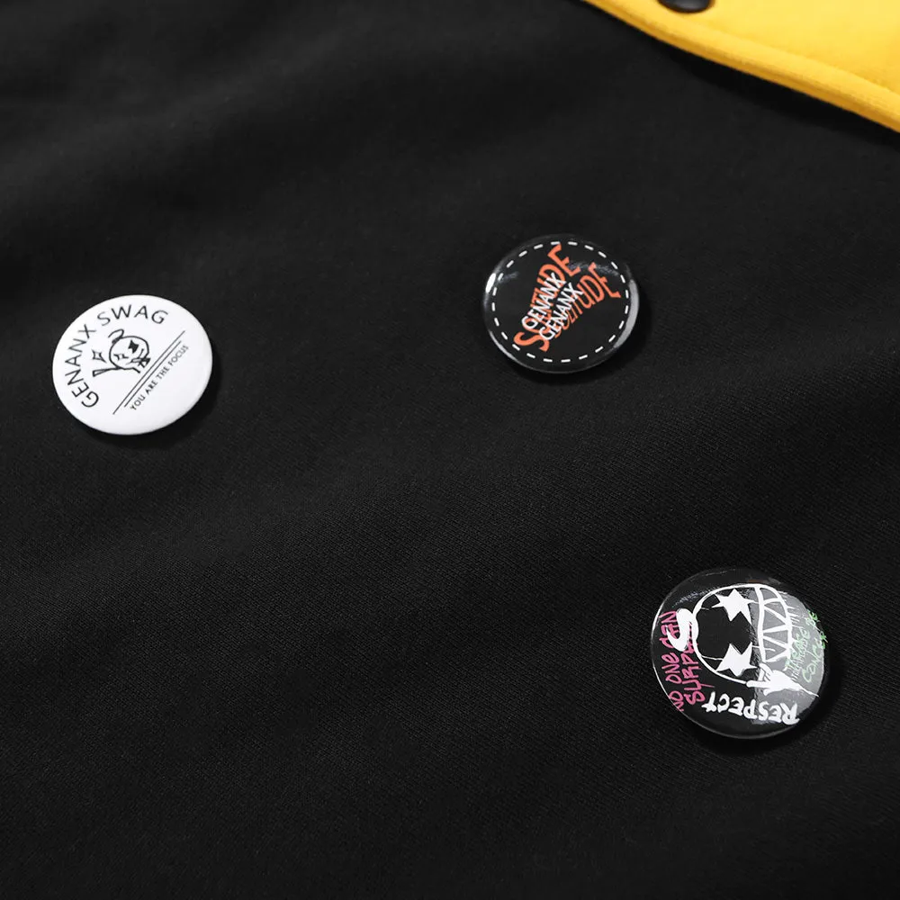 Contrast Patchwork Printed Embroidery Detachable Badge Jacket