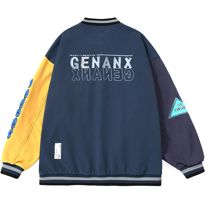 Contrast Patchwork Printed Embroidery Detachable Badge Jacket