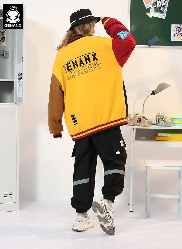 Contrast Patchwork Printed Embroidery Detachable Badge Jacket