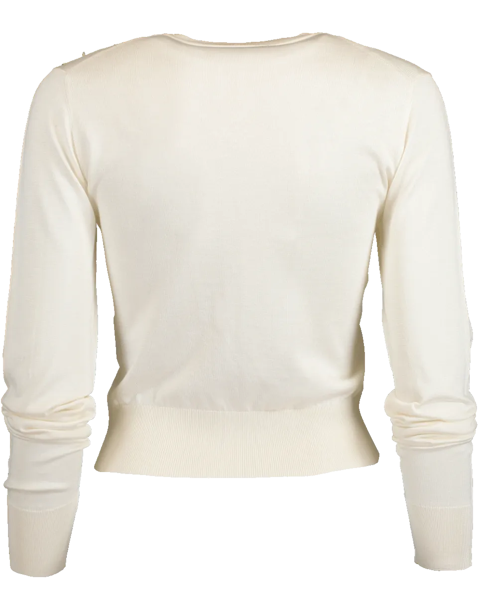 Crewneck Pullover with Flower Embellishment