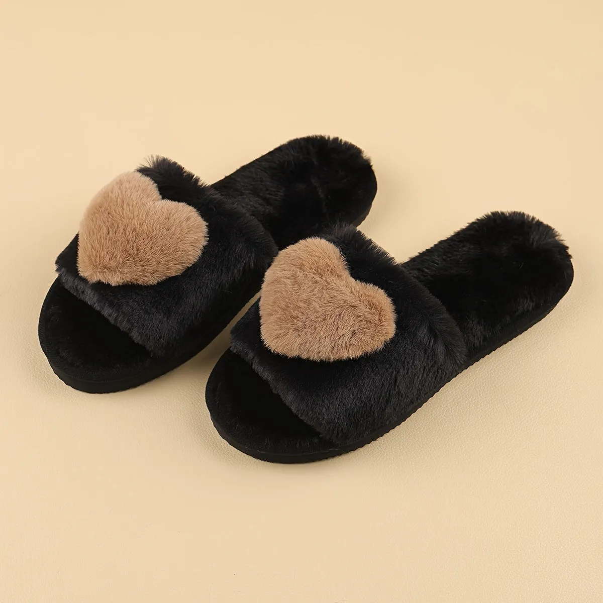Dames pluche slippers-warme donzige slippers met hartdecoratie