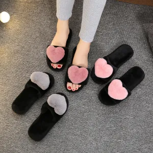 Dames pluche slippers-warme donzige slippers met hartdecoratie