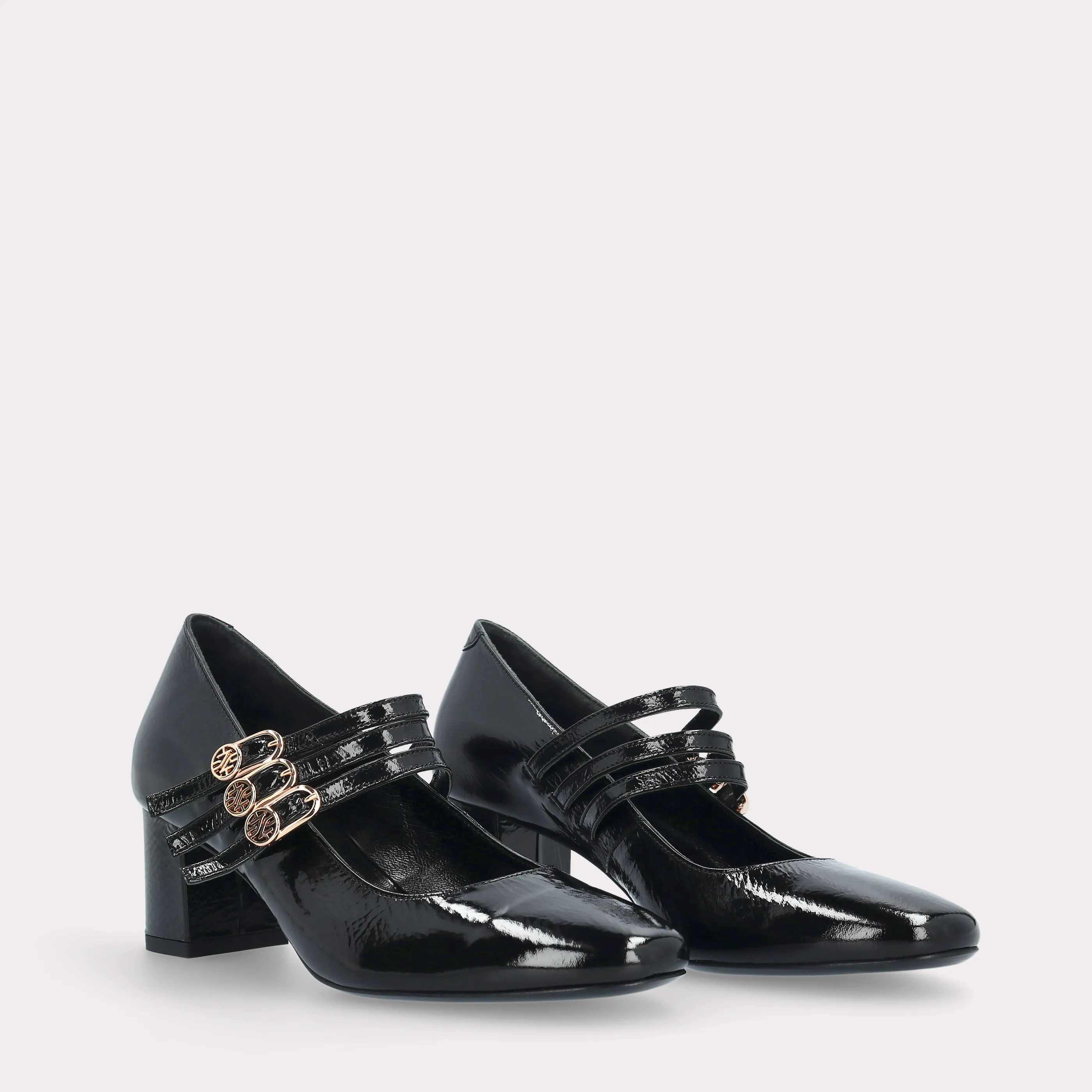 DEBBY BEBE 01 BLACK CRUSHED PATENT LEATHER BALLET PUMPS