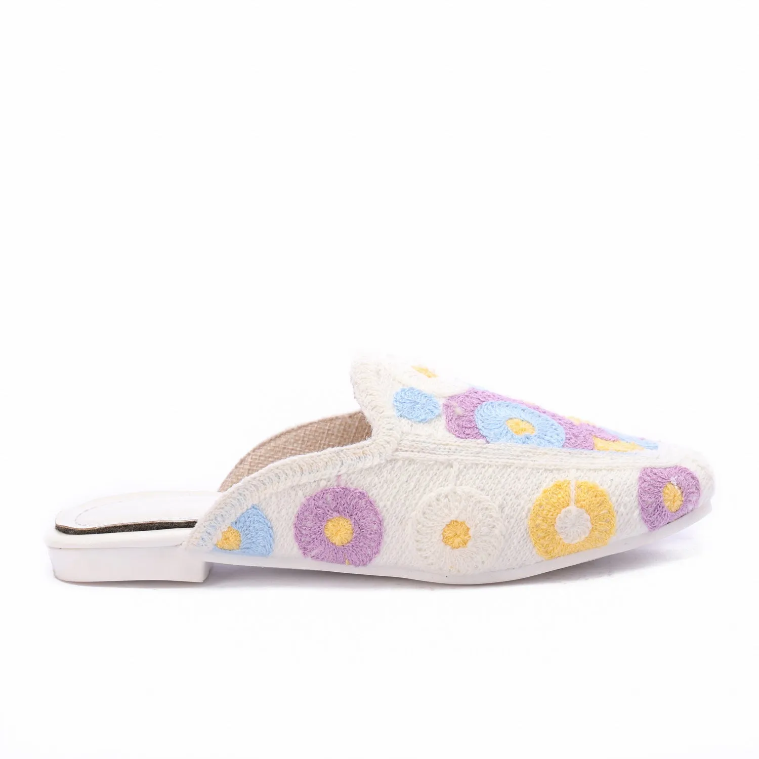 Embroidered Slip-On Mules-Purple