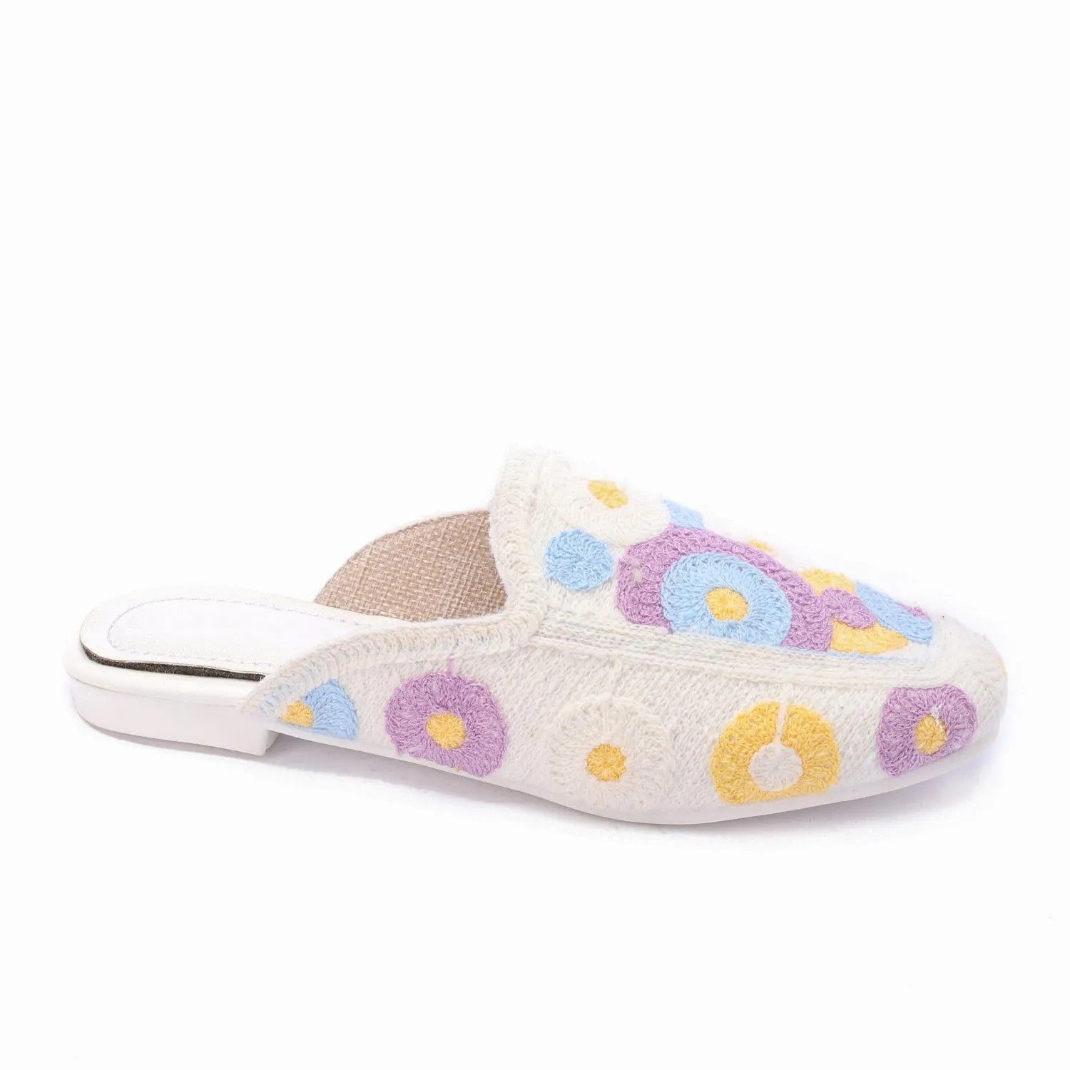 Embroidered Slip-On Mules-Purple