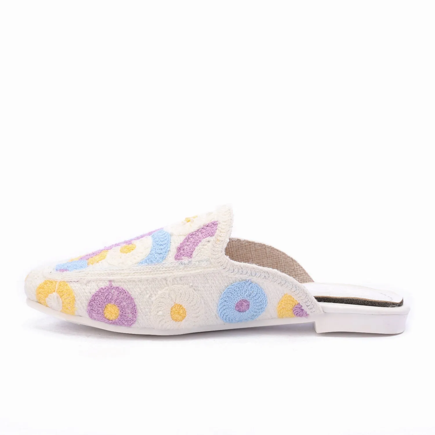 Embroidered Slip-On Mules-Purple