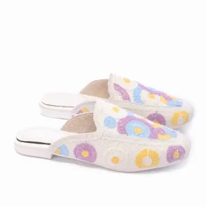 Embroidered Slip-On Mules-Purple