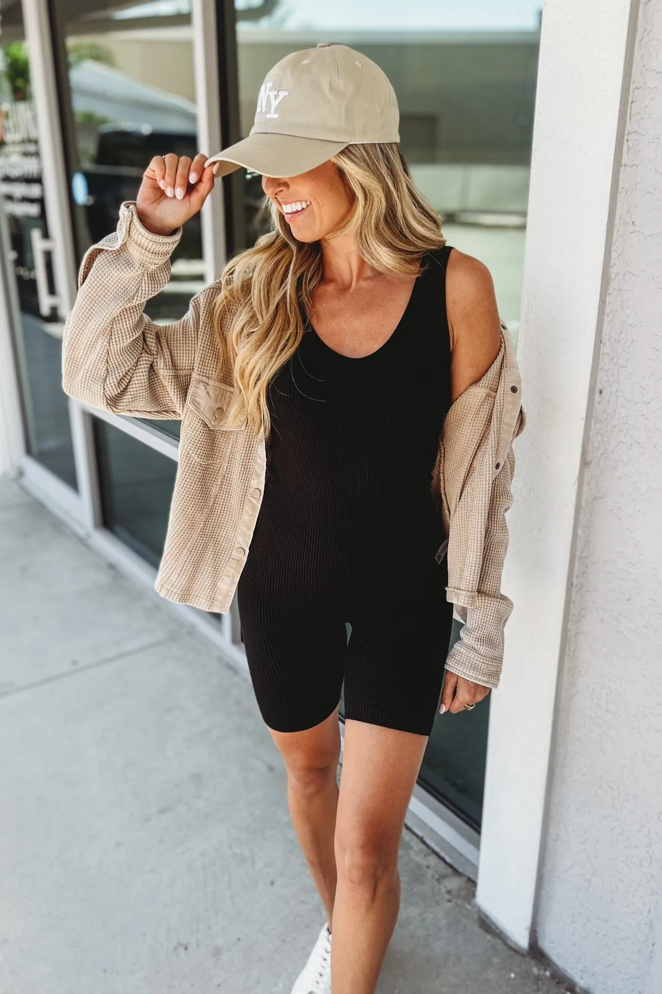 Everyday Ease Black Ribbed Romper