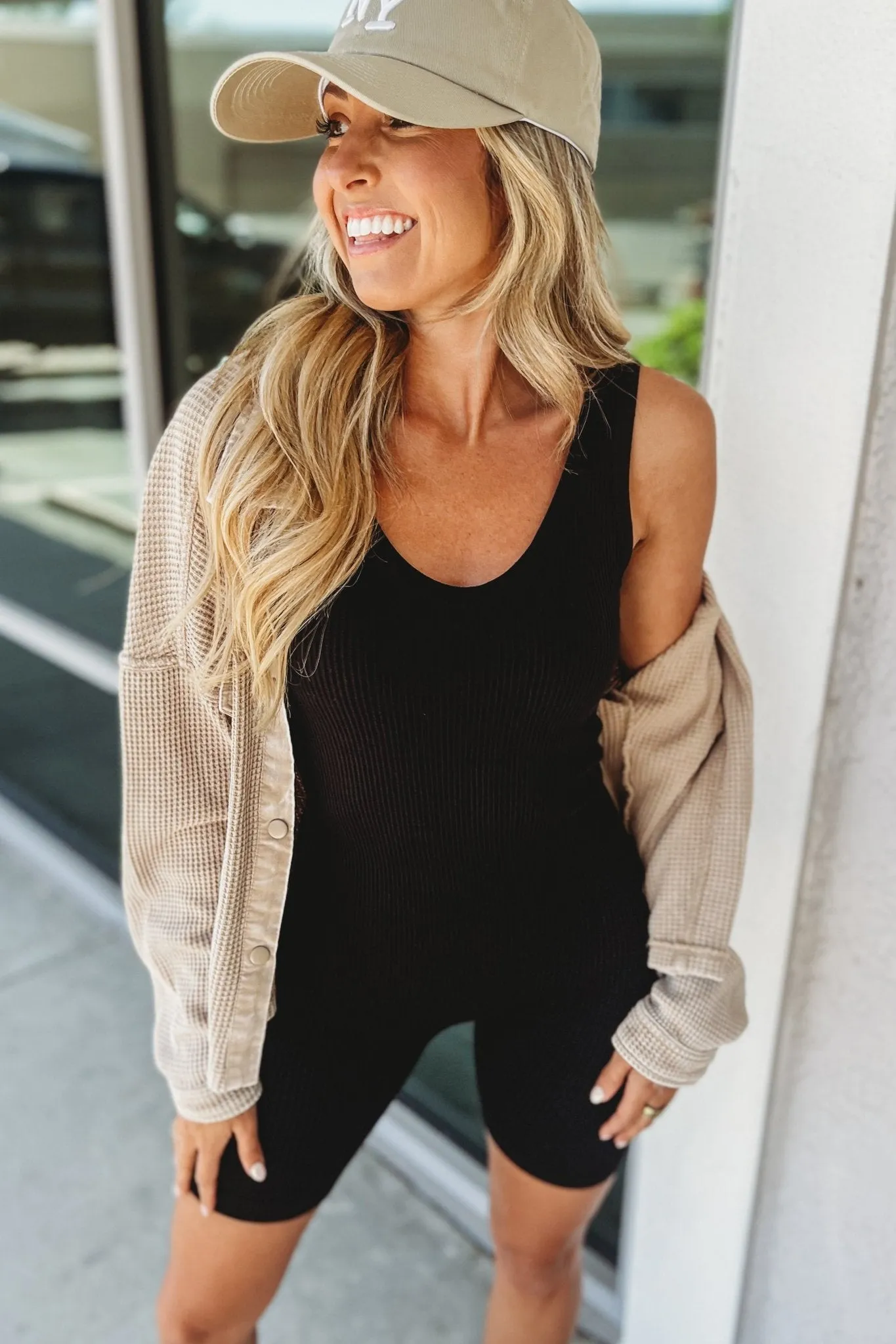 Everyday Ease Black Ribbed Romper