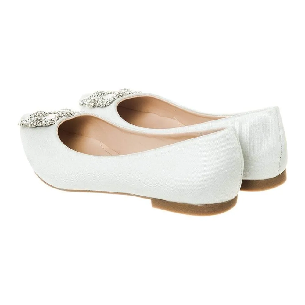 Flat Pointed Toe Satin Shoe With Diamante Broach