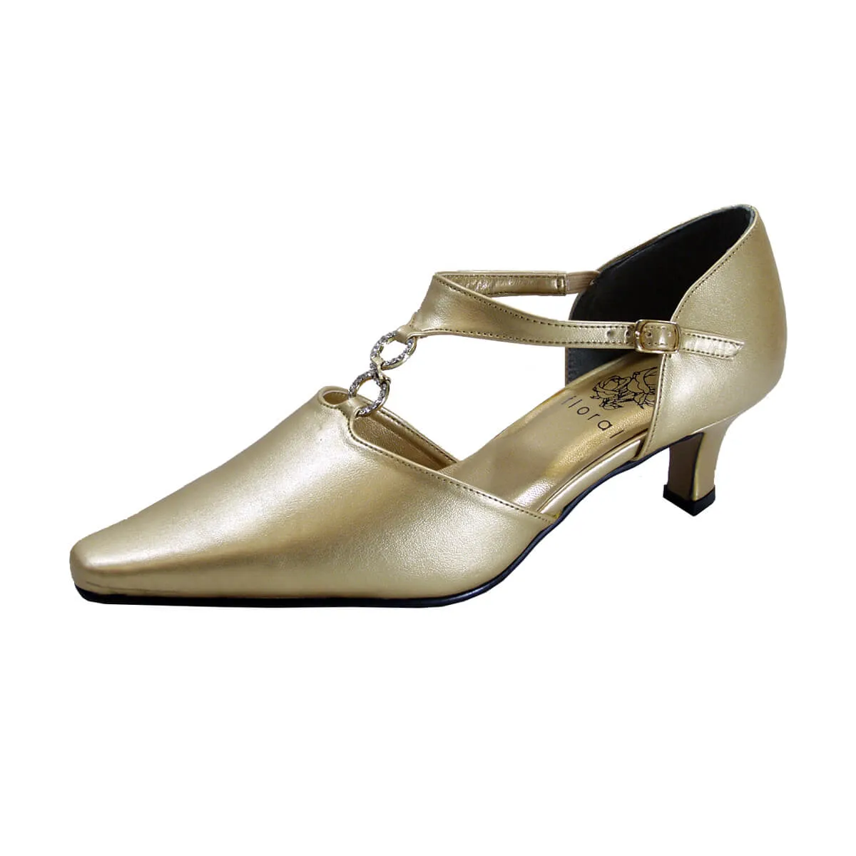 FLORAL Maribel Women's Wide Width Rhinestone Accent T-Strap Heels