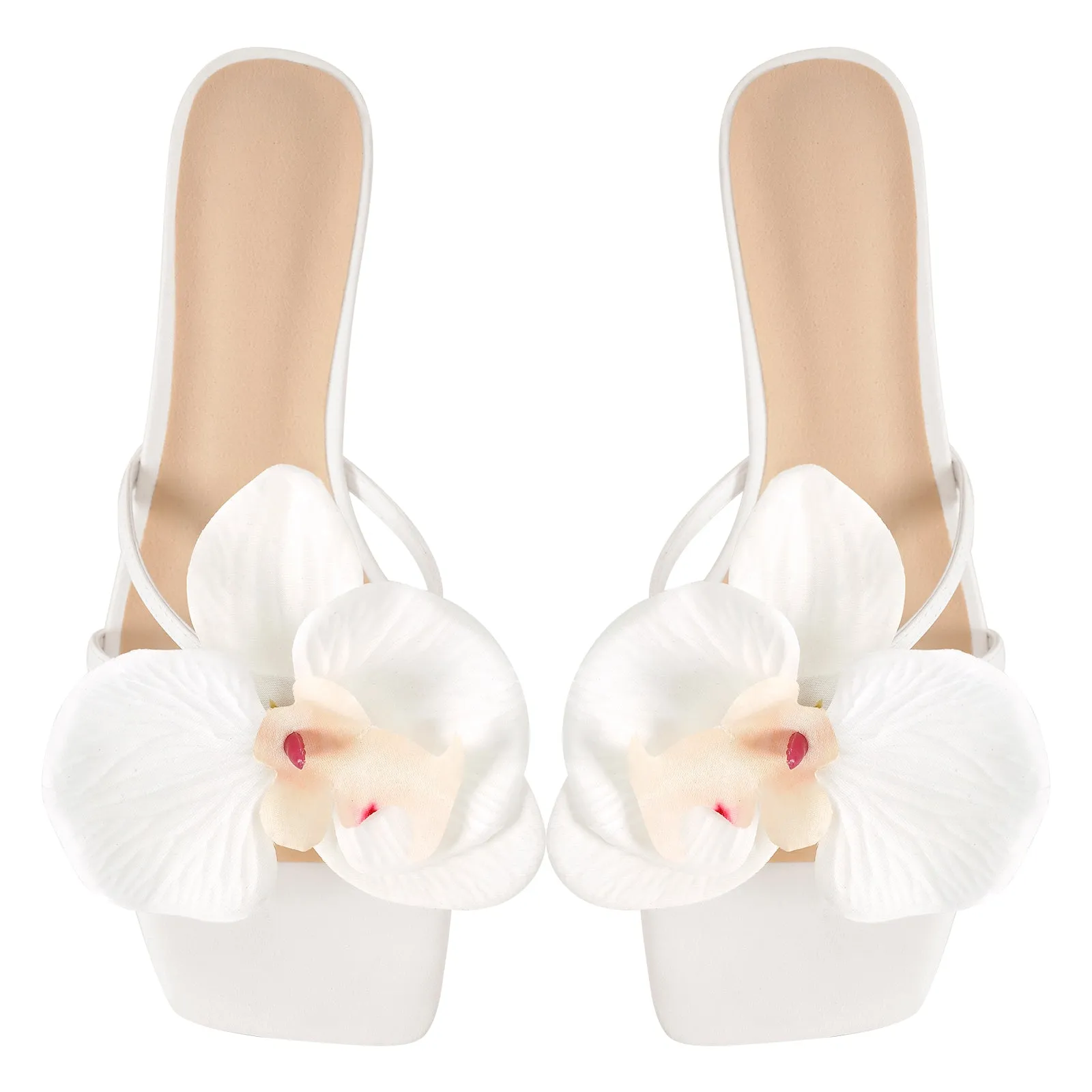 Flower Square Toe Chunky Heel Sandals Mules