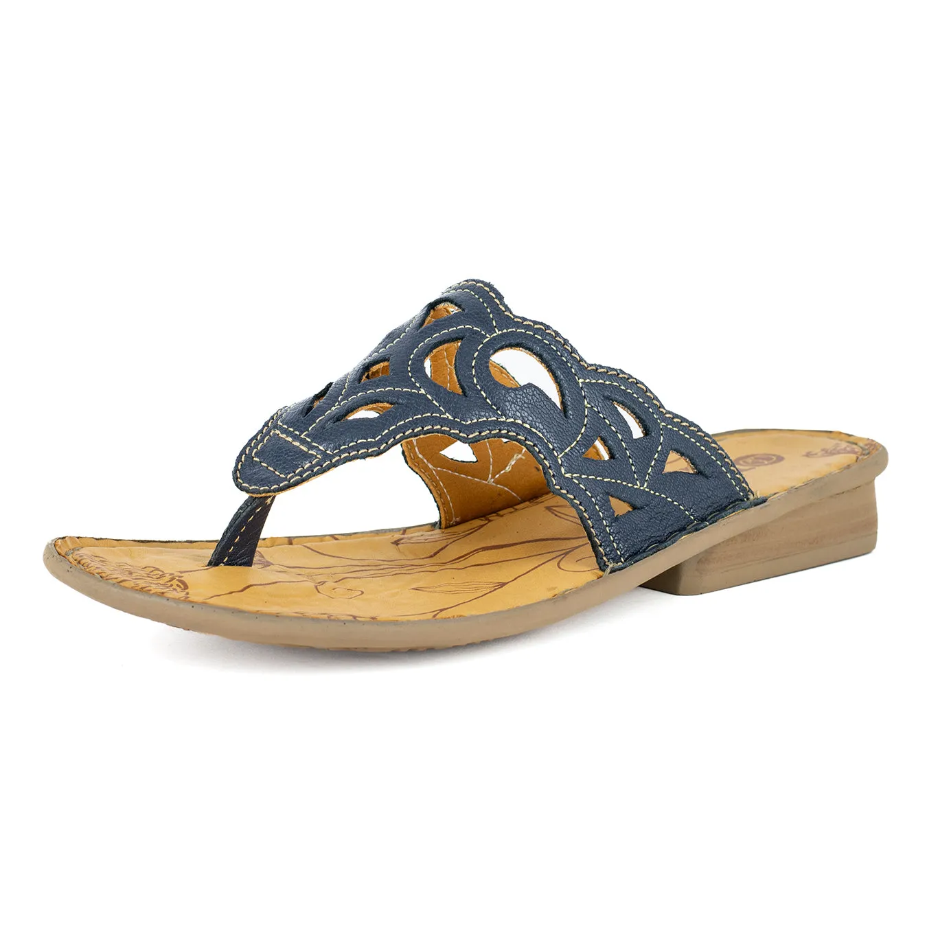 Gankla : Ladies Leather Sandal in Denim Cayak