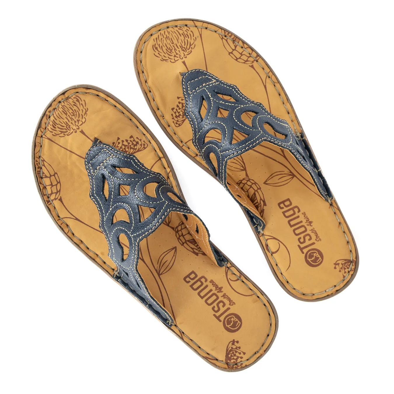 Gankla : Ladies Leather Sandal in Denim Cayak