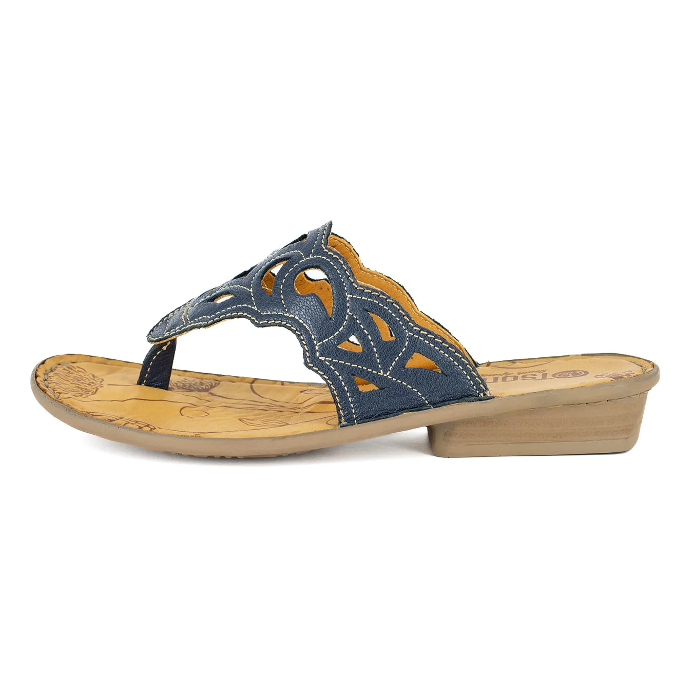 Gankla : Ladies Leather Sandal in Denim Cayak