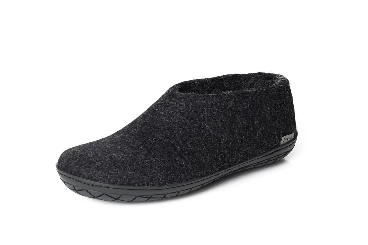 Glerups NZ Felted Wool Shoe With Black Rubber Sole - Charcoal