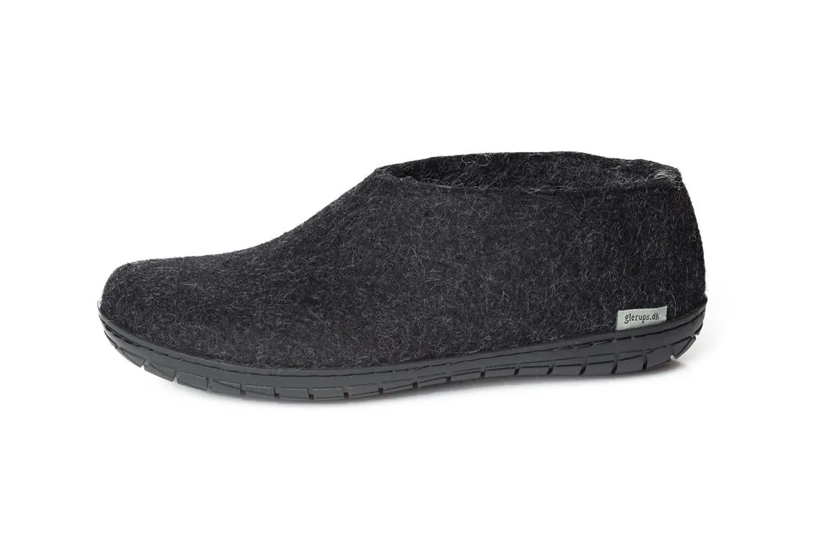 Glerups NZ Felted Wool Shoe With Black Rubber Sole - Charcoal