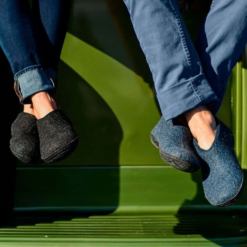 Glerups NZ Felted Wool Shoe With Black Rubber Sole - Charcoal