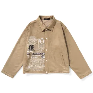 Graphic Print Oversized Suede Jacket